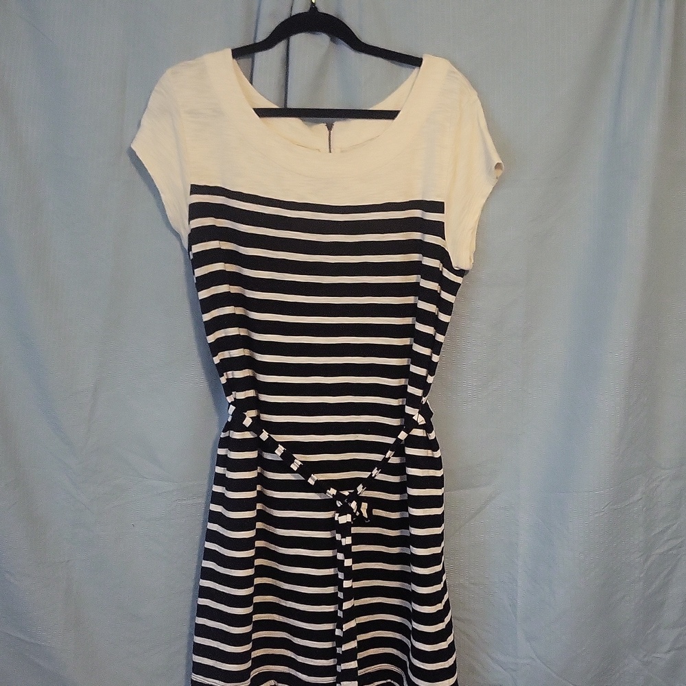 Merona Creme & Black Striped Shirt Dress